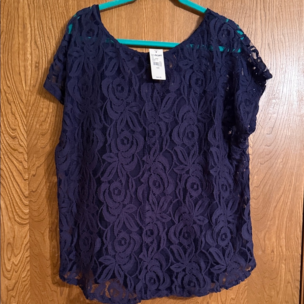 Lane Bryant 18/20 Navy lace top w/tag. Includes a matching camisole. Lovely set!